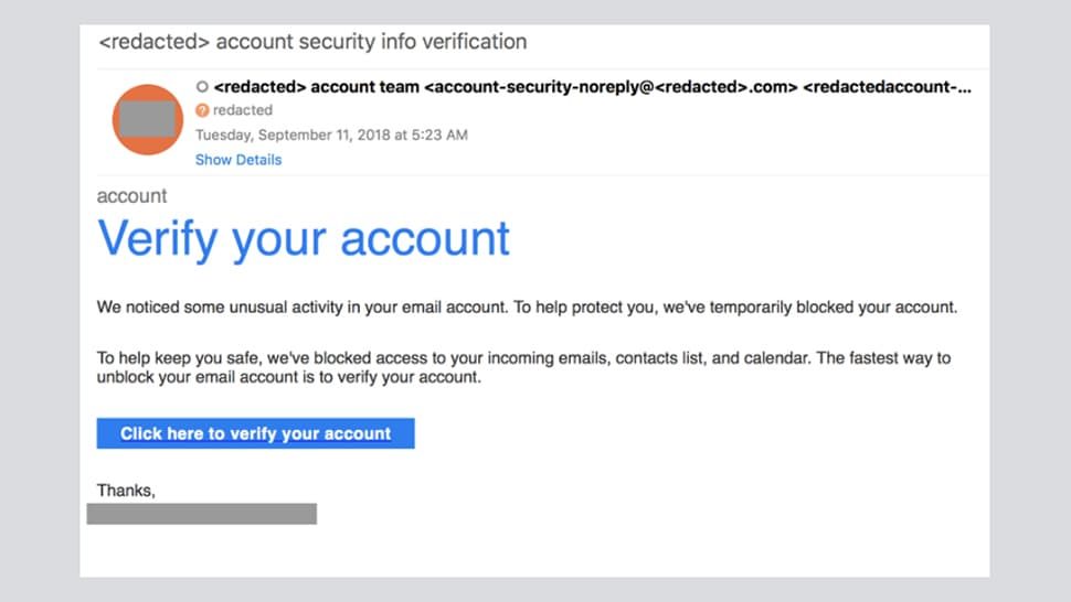 Phishing - pedido para verificar a sua conta